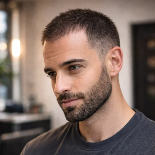 Textured French crop haircut for thin hair with layered top and low fade sides, modern men’s hairstyle adding volume and fuller appearance