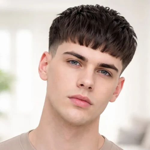 French crop mid taper haircut with soft textured fringe and balanced tapered sides, modern men’s hairstyle with clean and natural look