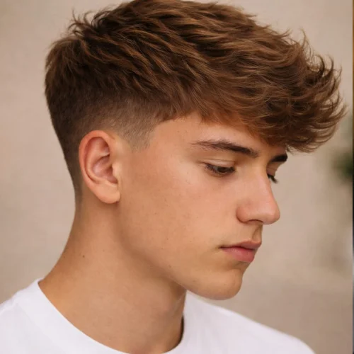 French crop quiff haircut with lifted textured front and tapered fade sides, modern men’s hairstyle combining volume and clean stylish finish