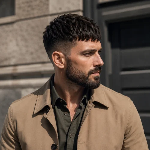 French Crop with Beard Style for Straight Hair combines a structured fringe, tapered fade, and full beard to deliver a sharp and professional appearance for modern men
