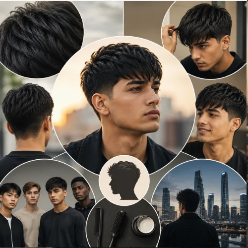 Young man with a stylish French crop haircut for straight hair, showcasing a natural textured look, low-maintenance styling, versatile appearance for different face shapes, and a modern men's hairstyle trend for 2026.
