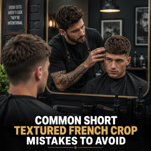 Common short textured French crop mistakes to avoid including heavy fringe, wrong fade, and too much product