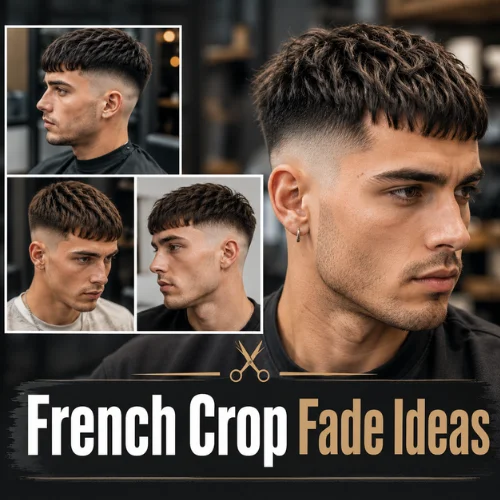 French crop fade ideas showing multiple fade variations including low fade, mid fade, and skin fade with textured top styles