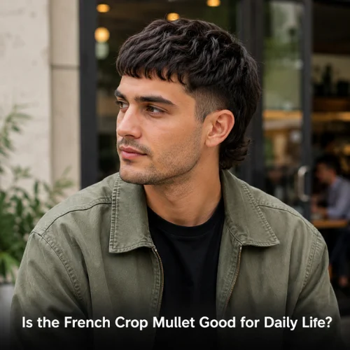 French crop mullet haircut for daily life with cropped fringe, soft sides, and wearable back