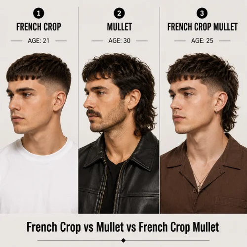 French crop vs mullet vs French crop mullet hairstyle comparison