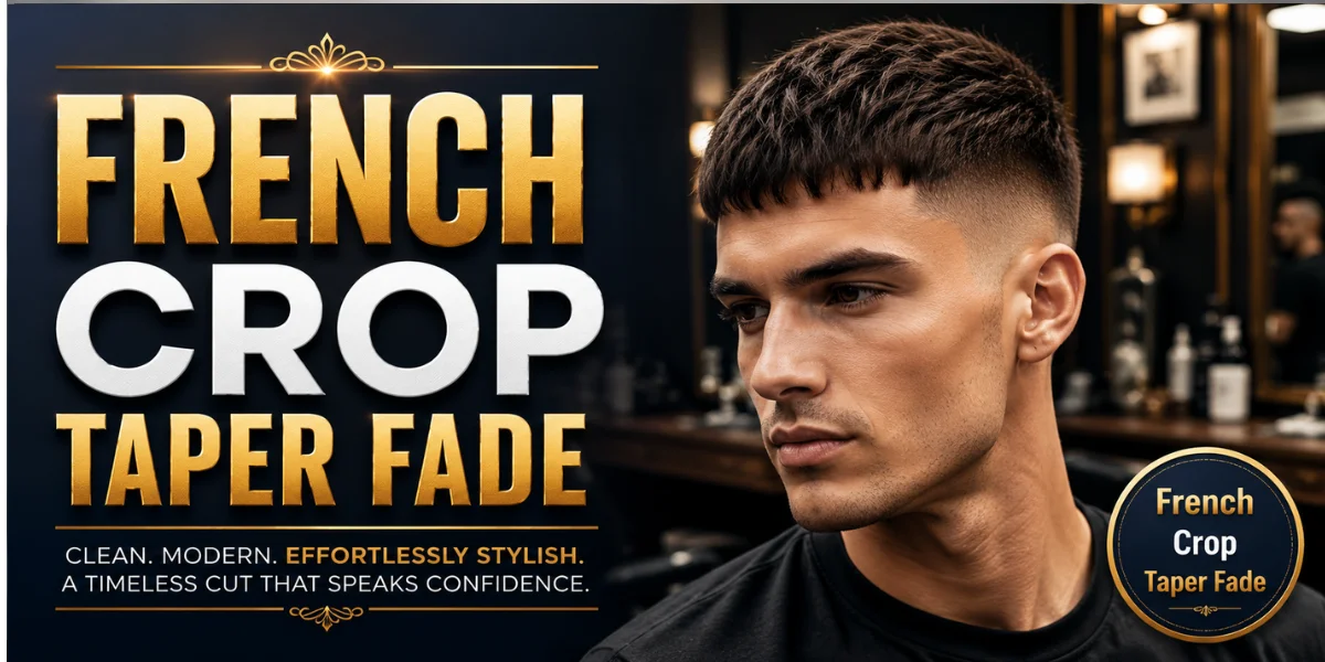 French crop taper fade haircut with short textured top and clean faded sides