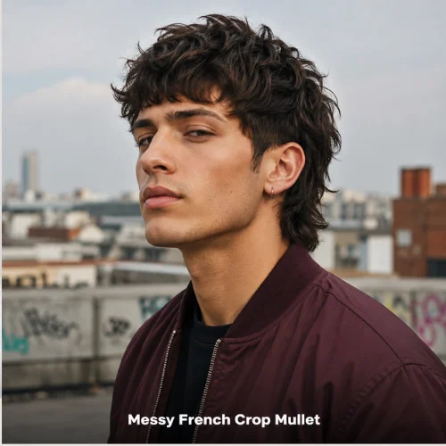Messy French crop mullet with relaxed texture, natural fringe, and wavy back