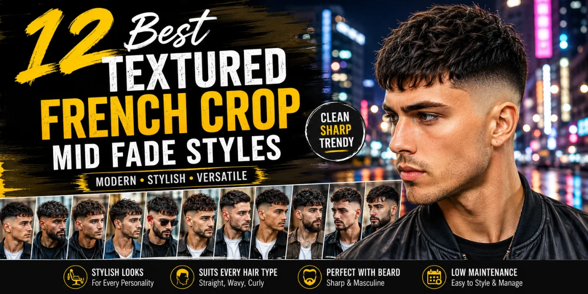 12 best textured French crop mid fade styles for men with modern textured fringe and clean faded sides