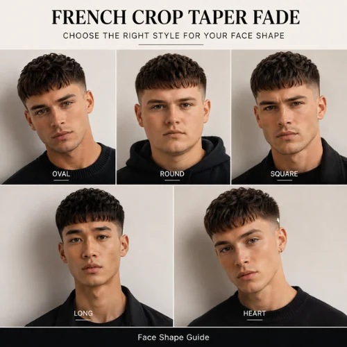 Best face shape for French crop taper fade with balanced fringe and taper