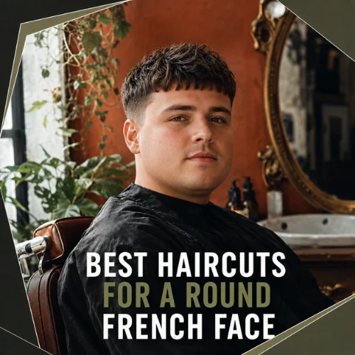 Best haircuts for round face men including French crop fade hairstyle modern barber style inspiration