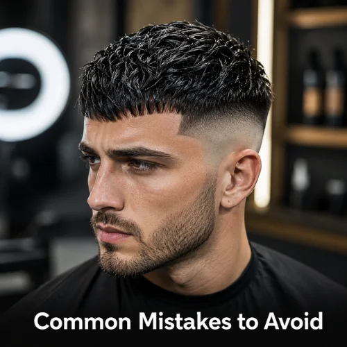Common styling mistakes for textured French crop mid fade haircut with heavy product and harsh fade line