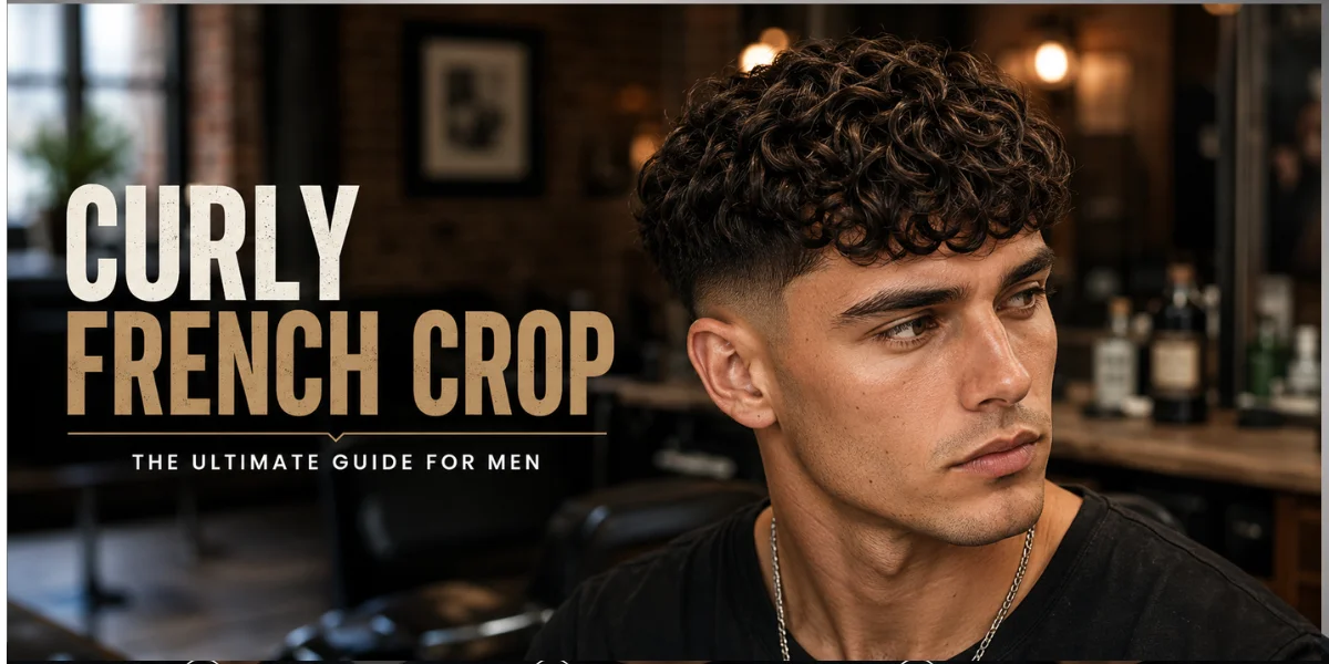 Curly French Crop haircut for men with textured curls and faded sides