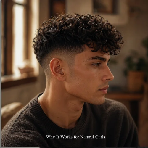 Curly French Crop showing natural curls on top with neat short sides