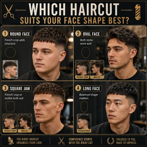 Front and back shape difference between French crop and mullet haircut