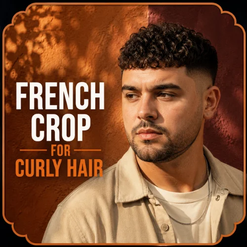 Curly French crop hairstyle for men round face natural curls with faded sides and textured volume top