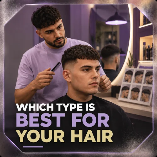 French crop haircut guide for men showing straight curly thick and thinning hair types with round face styling options