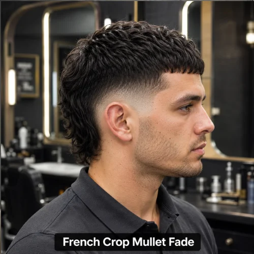 French crop mullet fade with sharp sides cropped front and longer back