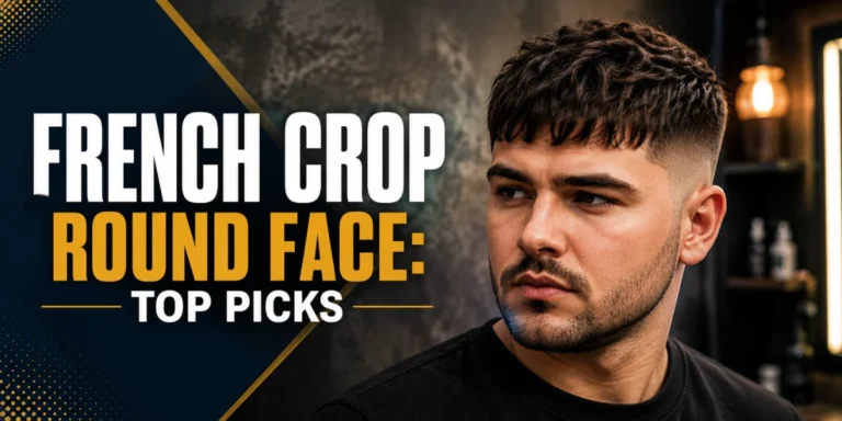 Modern French crop haircut for round face men featuring textured top, clean fade sides and stylish barber fashion look