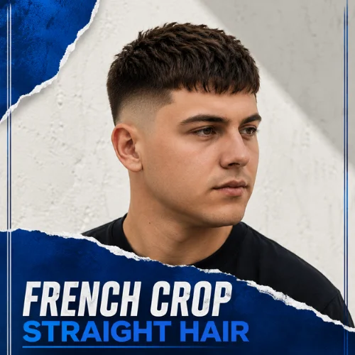 French crop straight hair men hairstyle with clean textured top and short faded sides for modern look