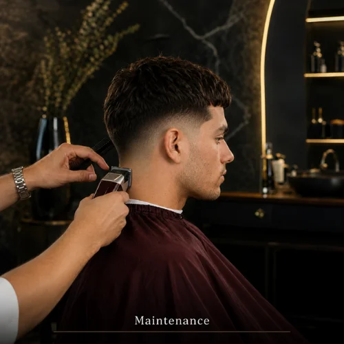 French crop taper fade maintenance with neckline trim and fresh side taper
