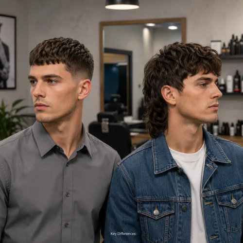 Side-by-side comparison of French crop and mullet haircut styles