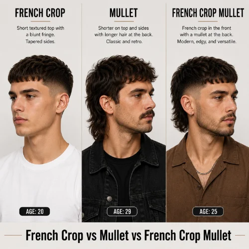 French crop vs mullet vs French crop mullet haircut comparison