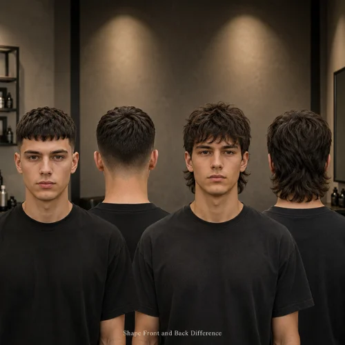 Front and back shape difference between French crop and mullet haircut