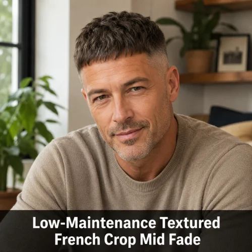 Low-maintenance textured French crop mid fade haircut with natural easy styling