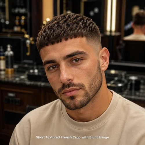 Blunt fringe short textured French crop with straight front bangs