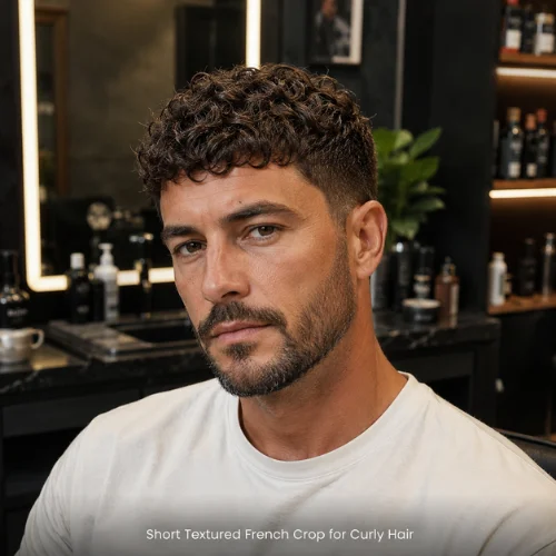 Short textured French crop for curly hair with controlled curls