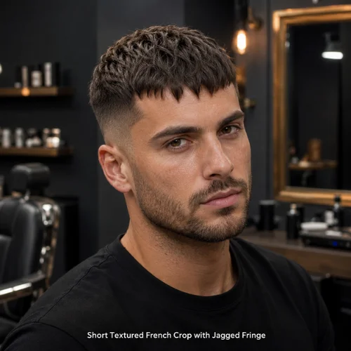Jagged fringe short textured French crop with natural messy edges