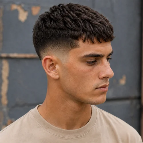 French crop taper fade showing short, cropped top, front fringe, and tapered sides